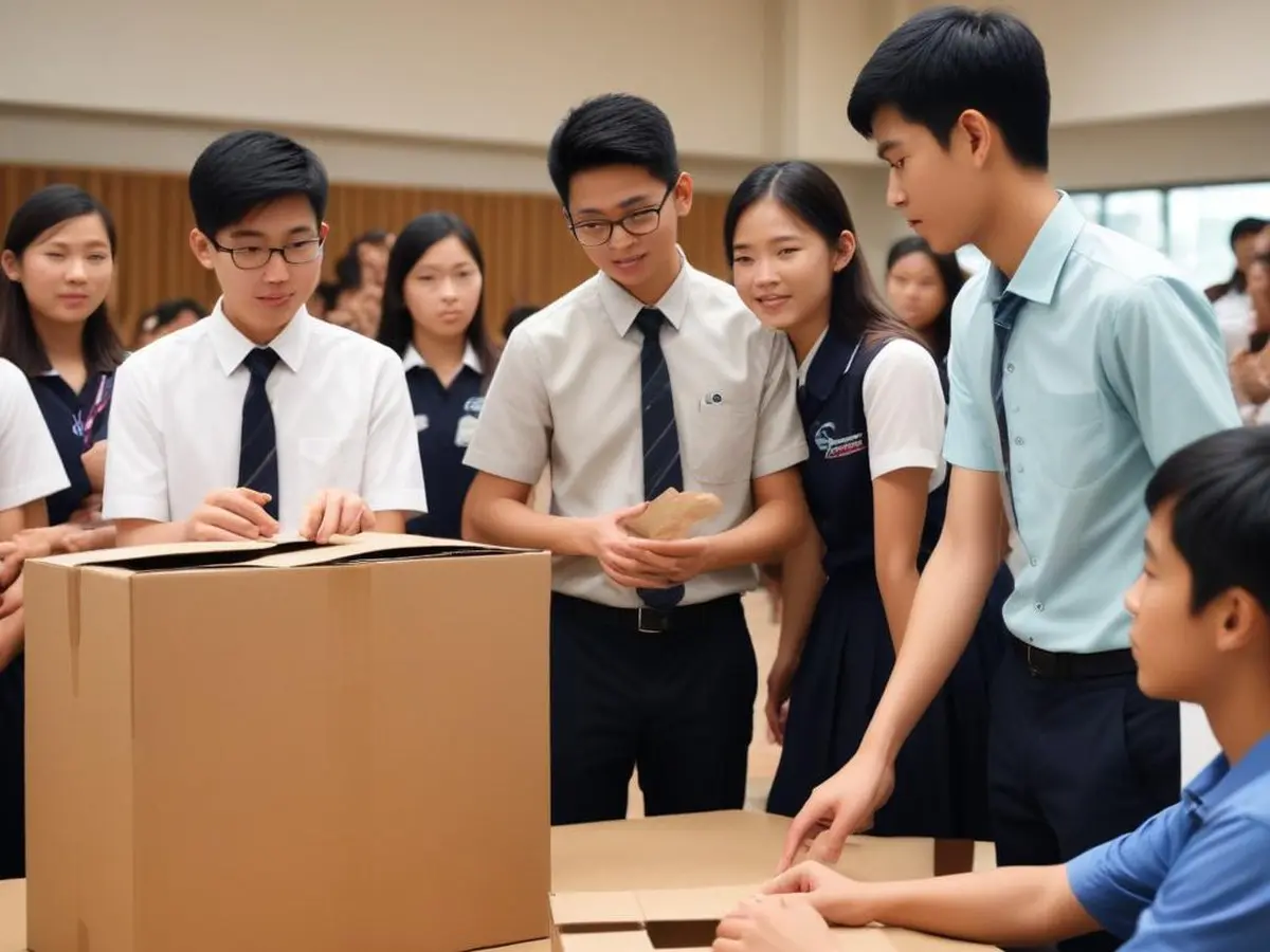 Secondary school students presenting a community space redesign prototype in a design thinking workshop Singapore